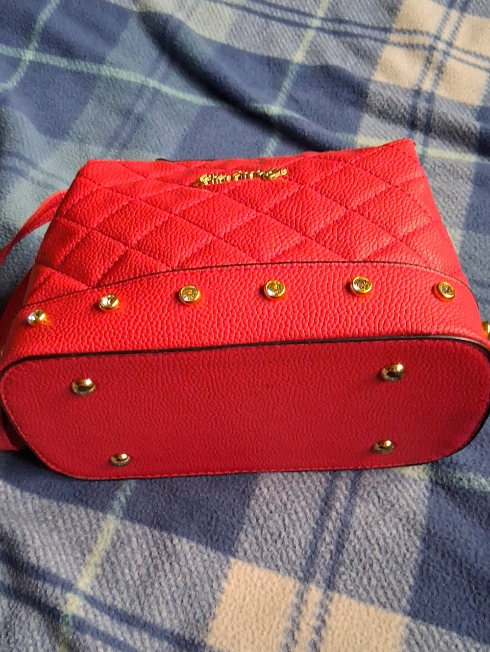 Quilted Red Mini Crossbody Bag with Gold Stud Accents